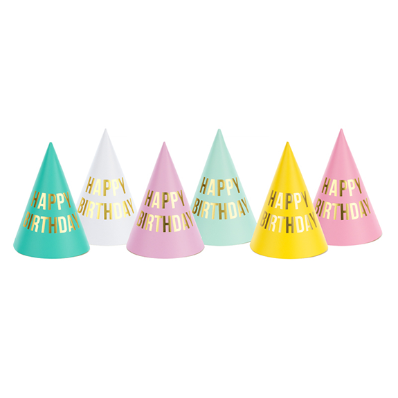 6 Partyhüte - Glossy Birthday
