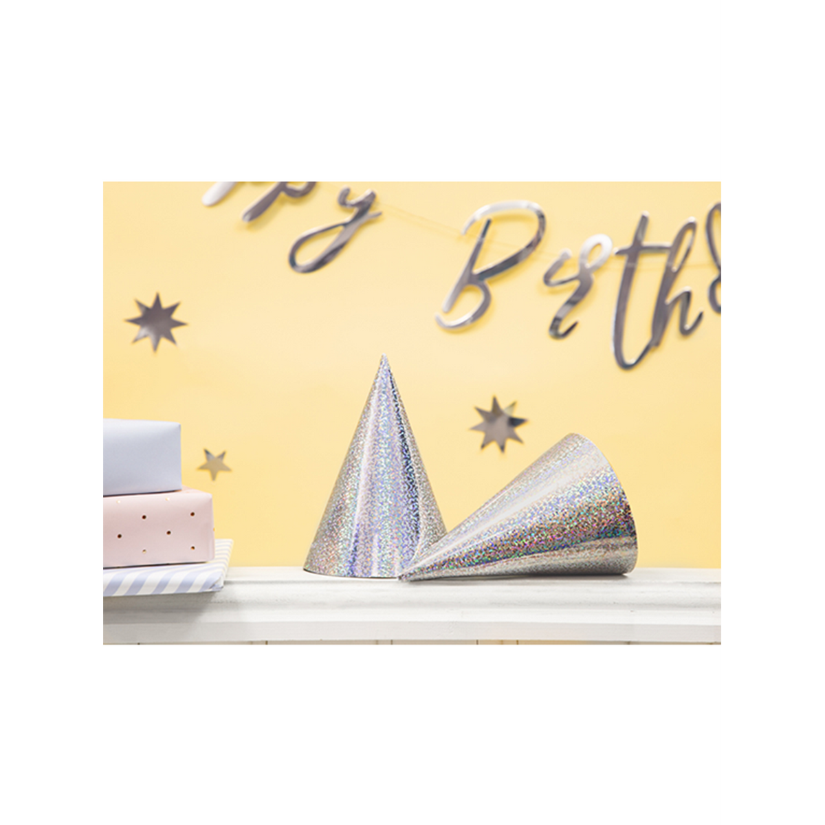 6 Partyhüte - Holographic - Silber