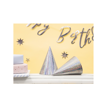 6 Partyhüte - Holographic - Silber