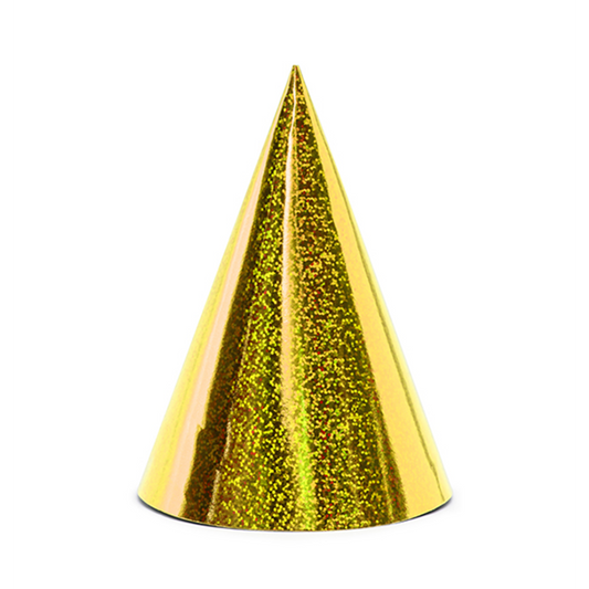 6 Partyhüte - Holographic - Gold
