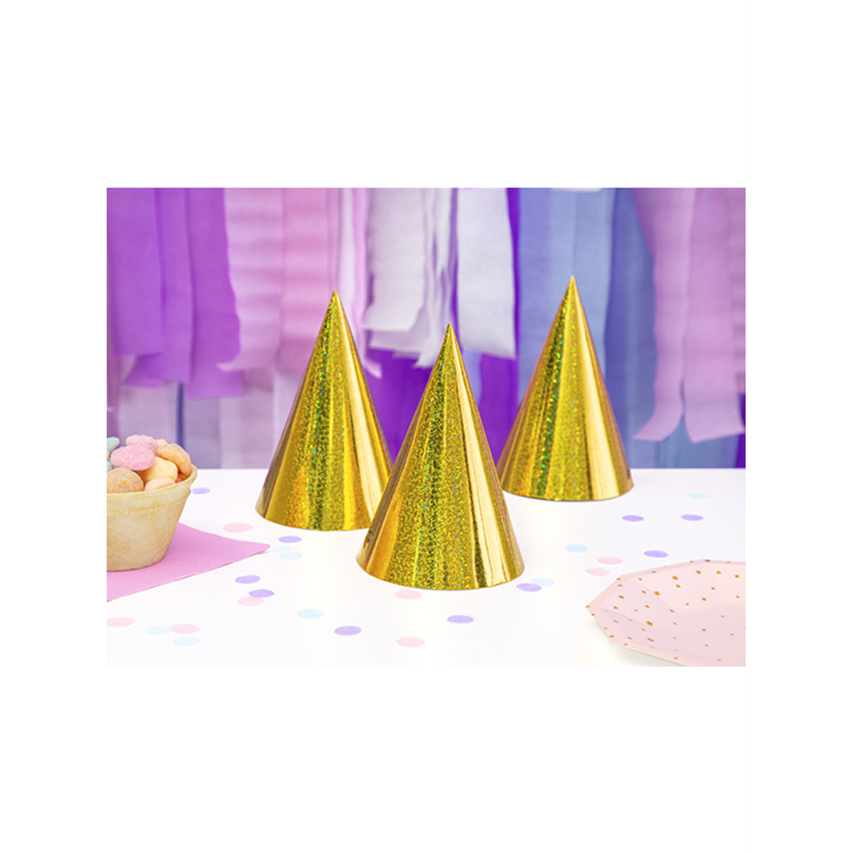 6 Partyhüte - Holographic - Gold
