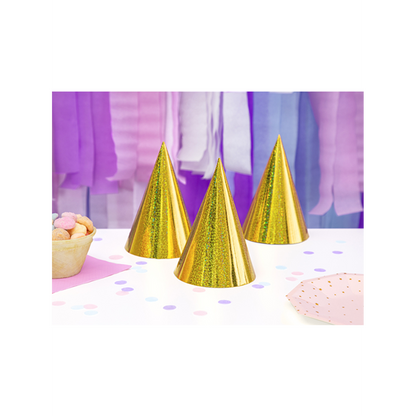 6 Partyhüte - Holographic - Gold