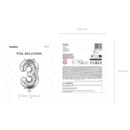 1 Balloon XS - Zahl 3 - Silber
