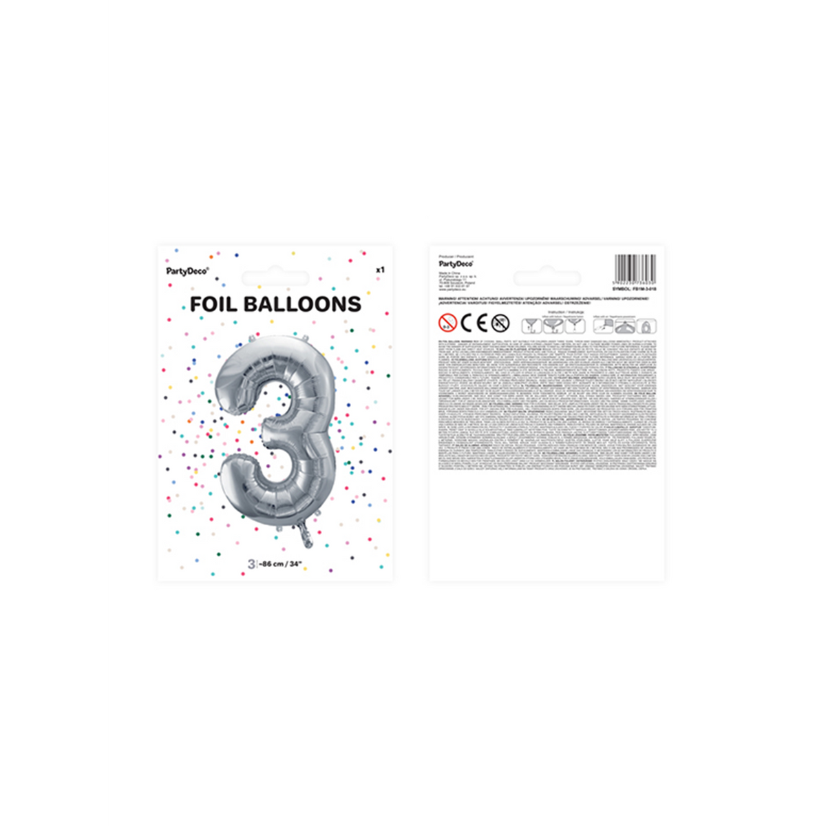 1 Ballon XXL - Zahl 3 - Silber
