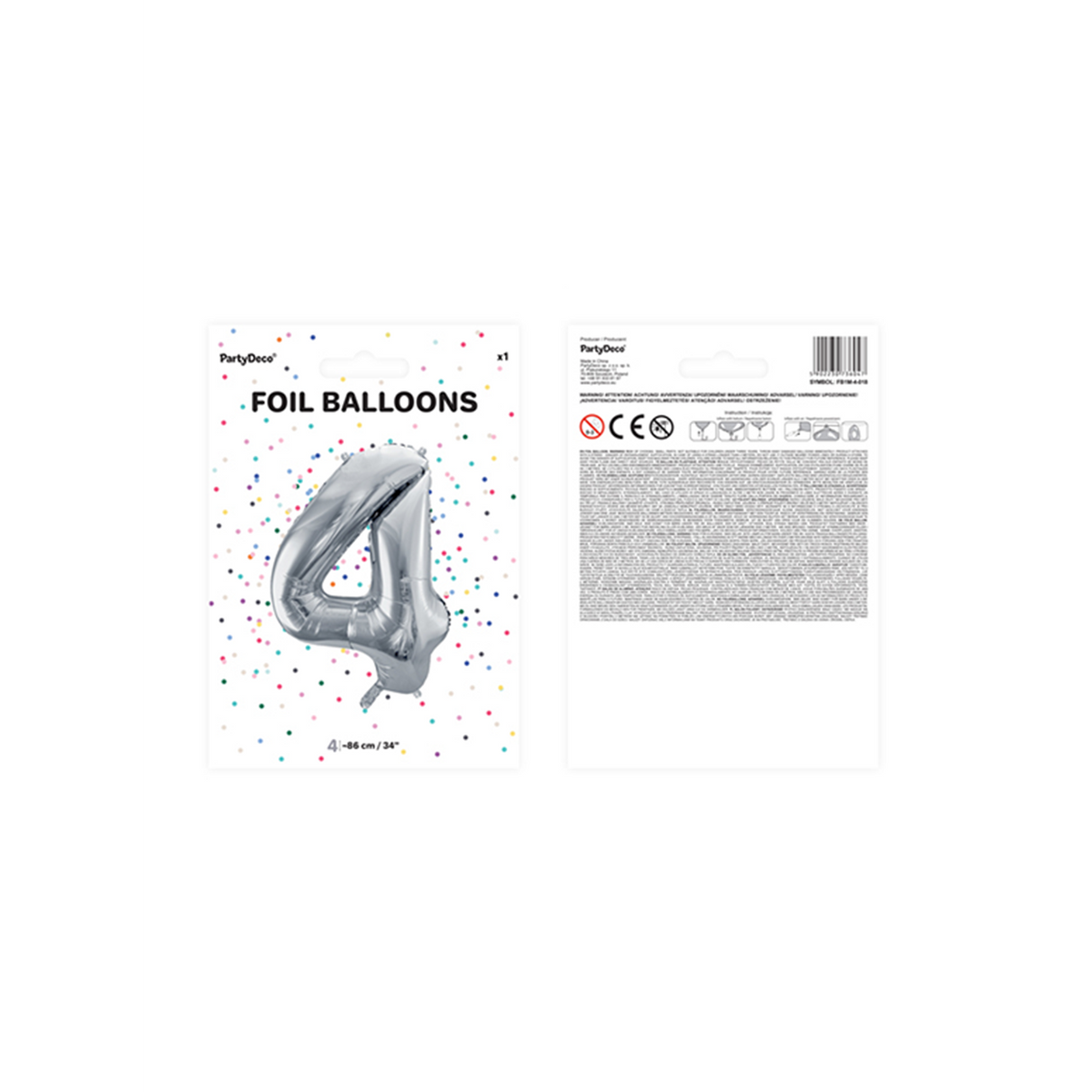 1 Ballon XXL - Zahl 4 - Silber