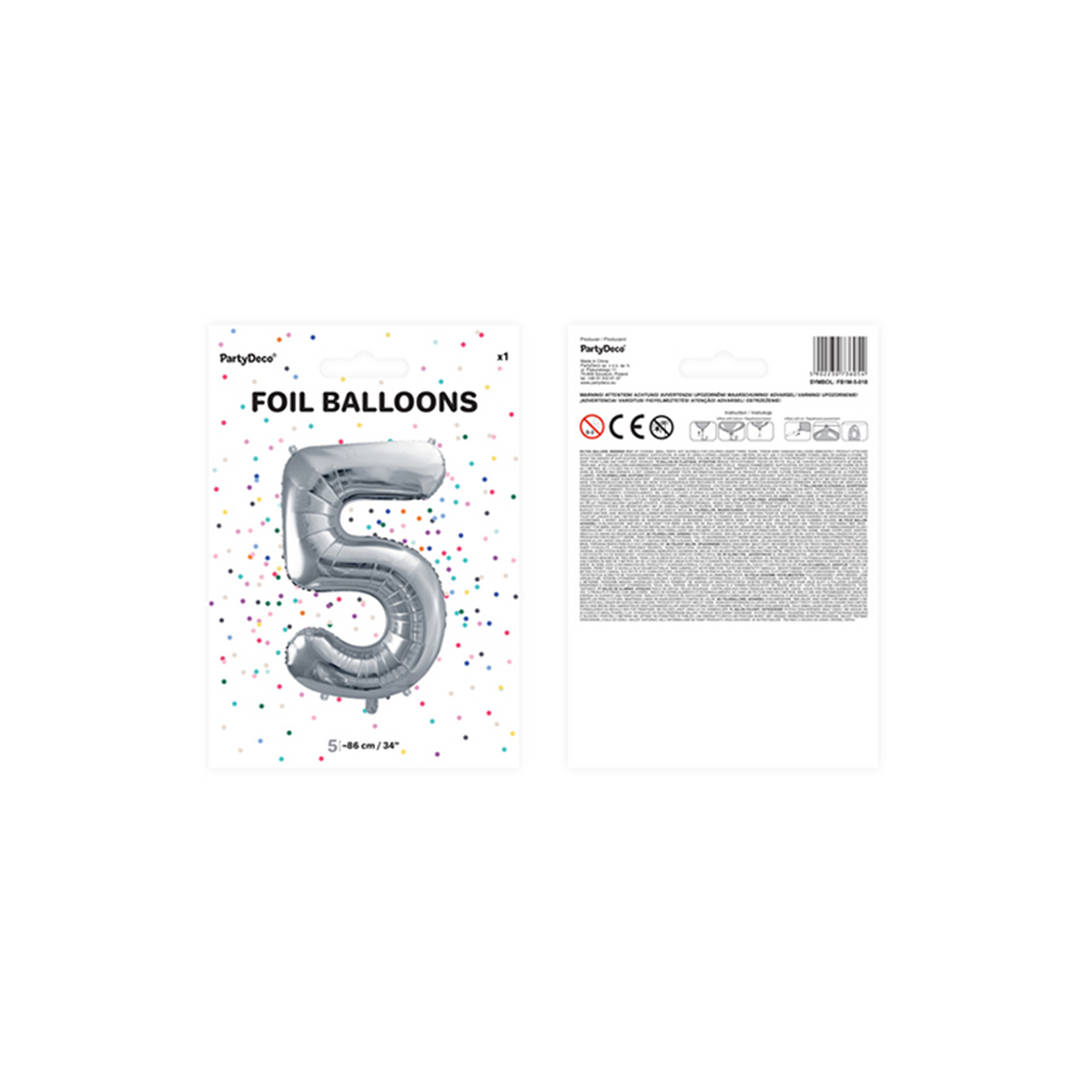 1 Ballon XXL - Zahl 5 - Silber