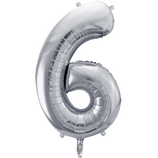 1 Ballon XXL - Zahl 6 - Silber