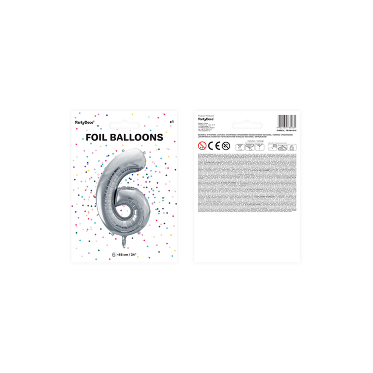 1 Ballon XXL - Zahl 6 - Silber