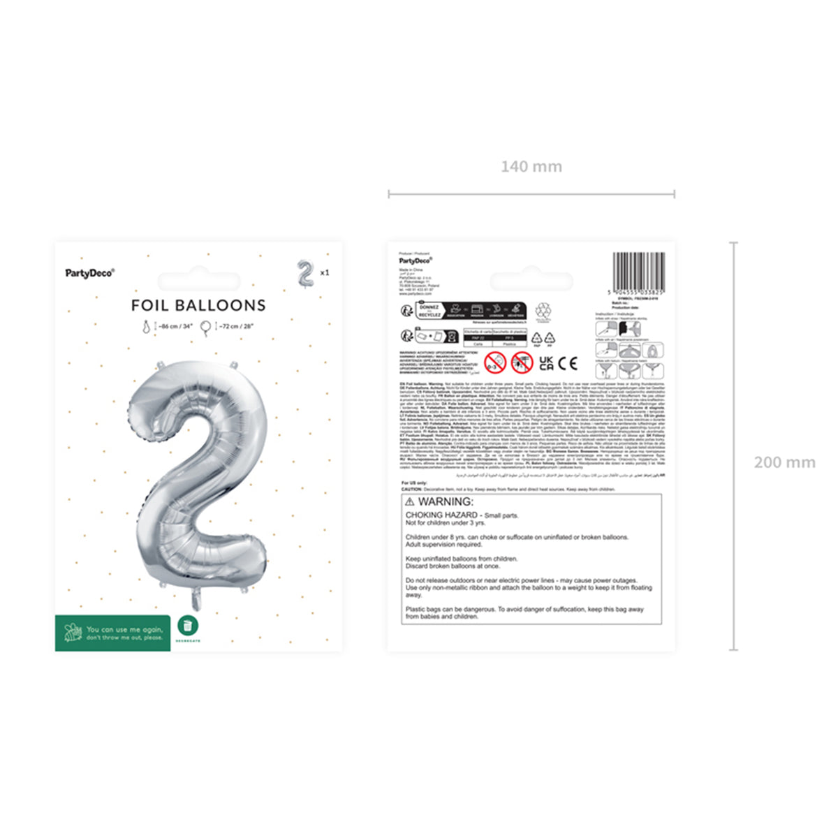 1 Balloon XL - Zahl 2 - Silber