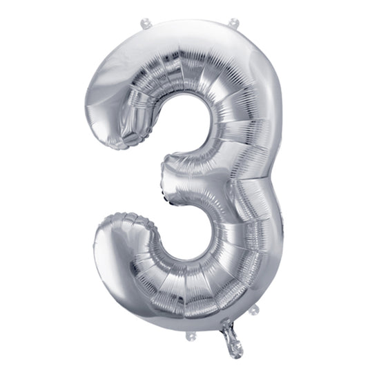 1 Balloon XL - Zahl 3 - Silber