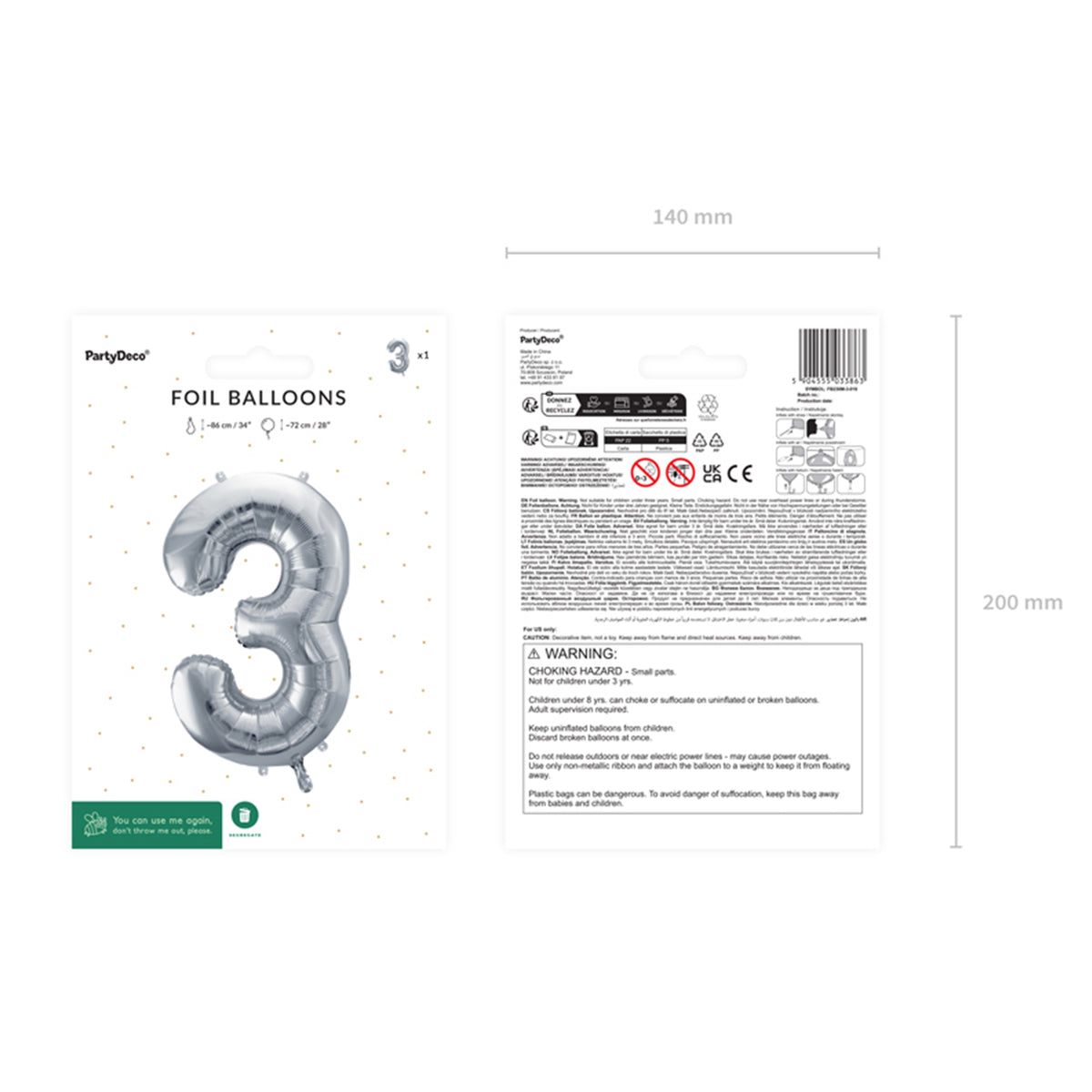 1 Balloon XL - Zahl 3 - Silber