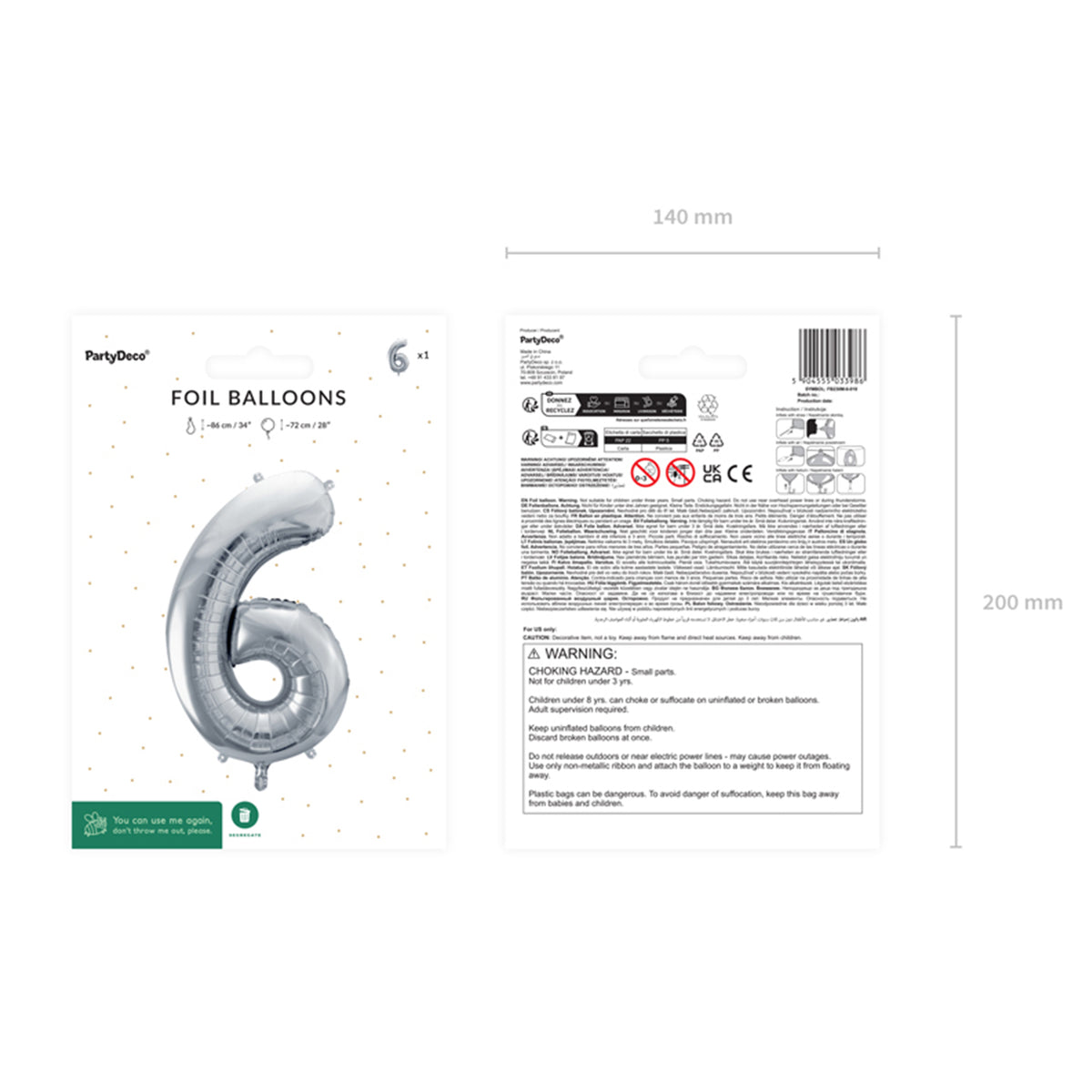 1 Balloon XL - Zahl 6 - Silber