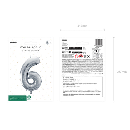 1 Balloon XL - Zahl 6 - Silber