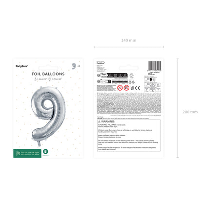 1 Balloon XL - Zahl 9 - Silber