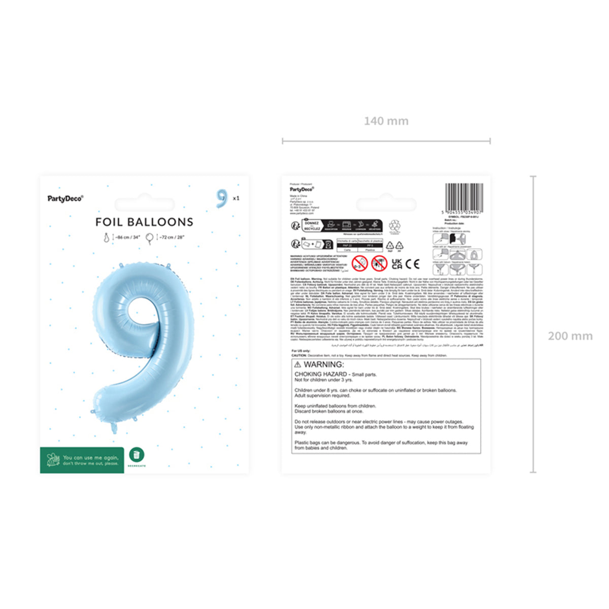 1 Balloon XL - Zahl 9 - Hellblau