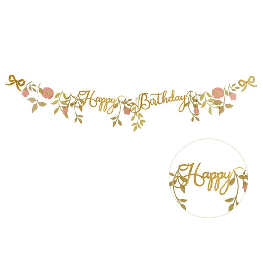 1 Bannergirlande - Happy Birthday Flowers Rose & Gold