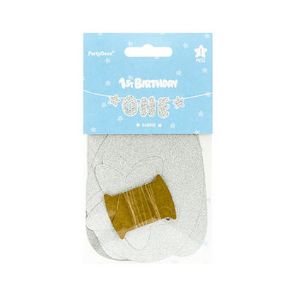 1 Bannergirlande - First Birthday - Glittersilber