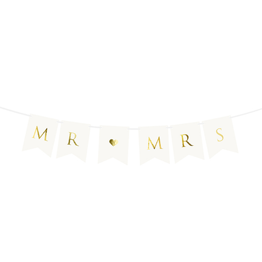 1 Bannergirlande - Mr & Mrs - Weiß