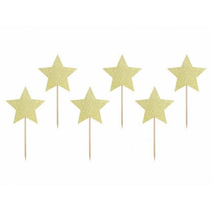 6 Cake Topper - Stars - Gold