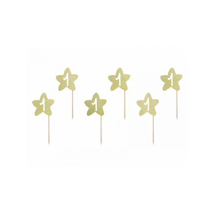 6 Cake Topper - 1st Birthday Stars