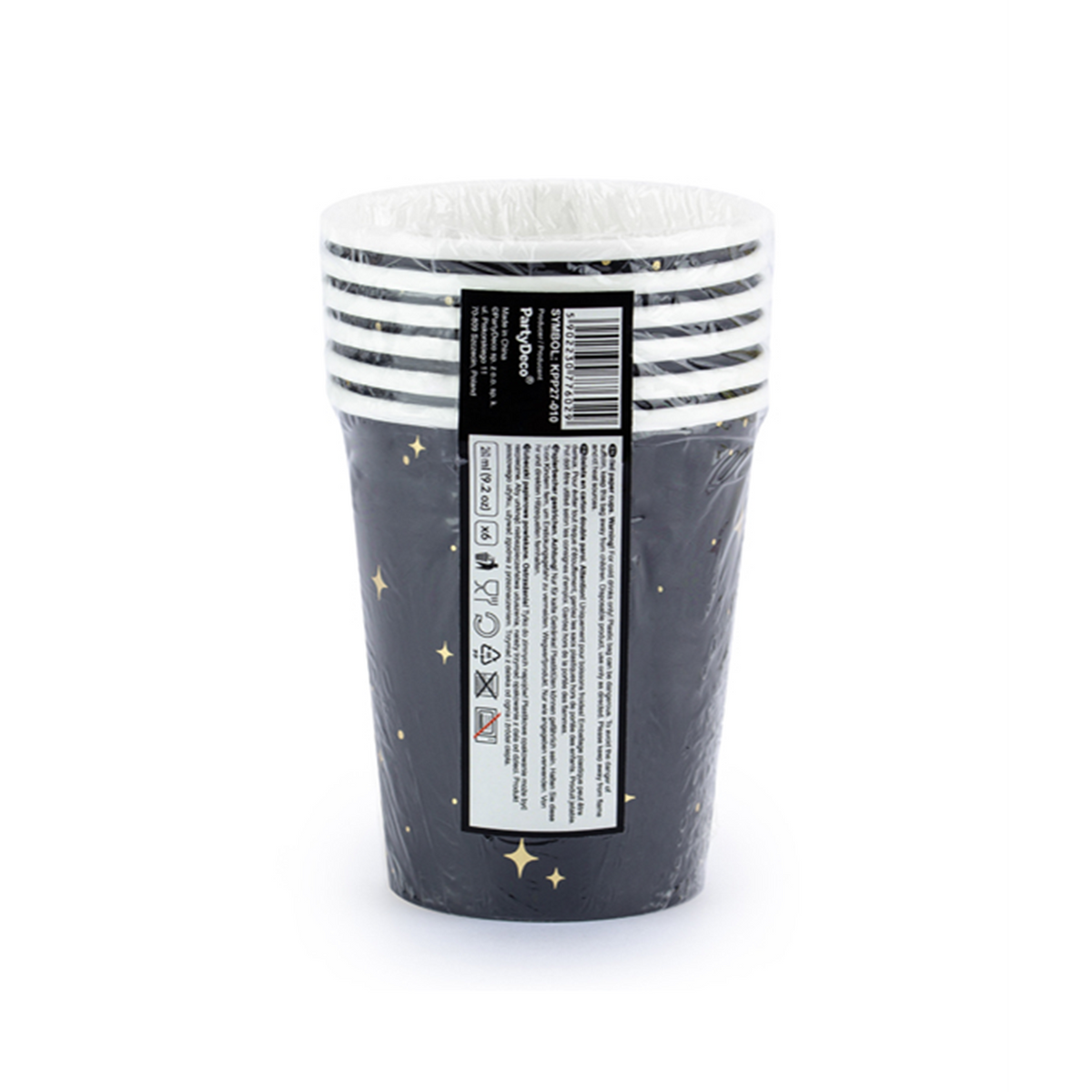 6 Pappbecher Trend - 260ml - Stars Black