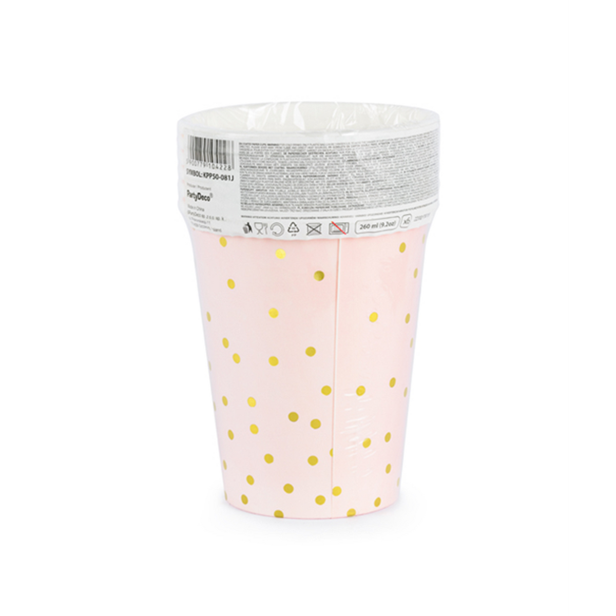 6 Pappbecher Trend - 260ml - Dots Rosa