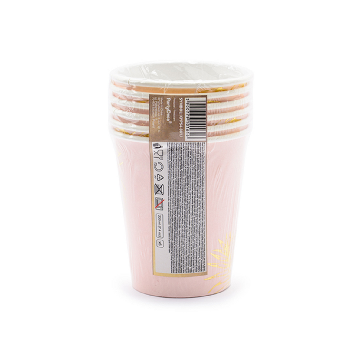 6 Pappbecher Trend - 220ml - Rosa Palmenblätter
