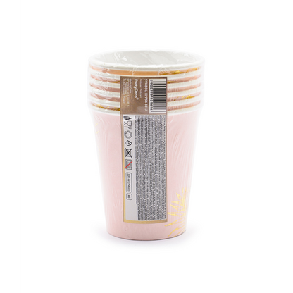 6 Pappbecher Trend - 220ml - Rosa Palmenblätter