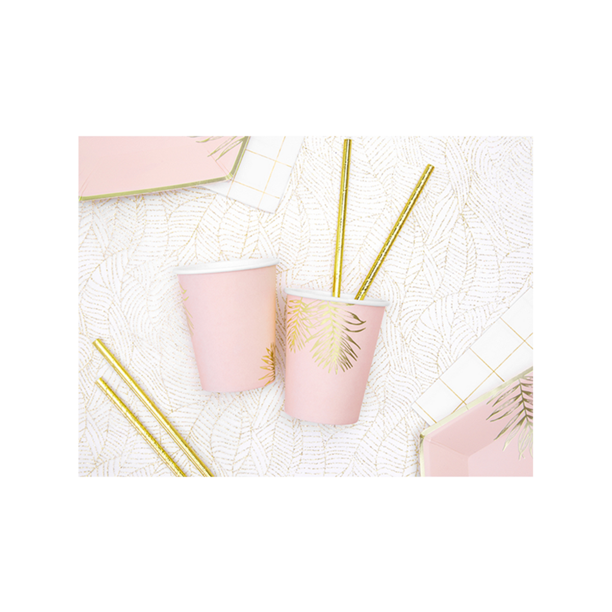6 Pappbecher Trend - 220ml - Rosa Palmenblätter