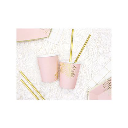 6 Pappbecher Trend - 220ml - Rosa Palmenblätter