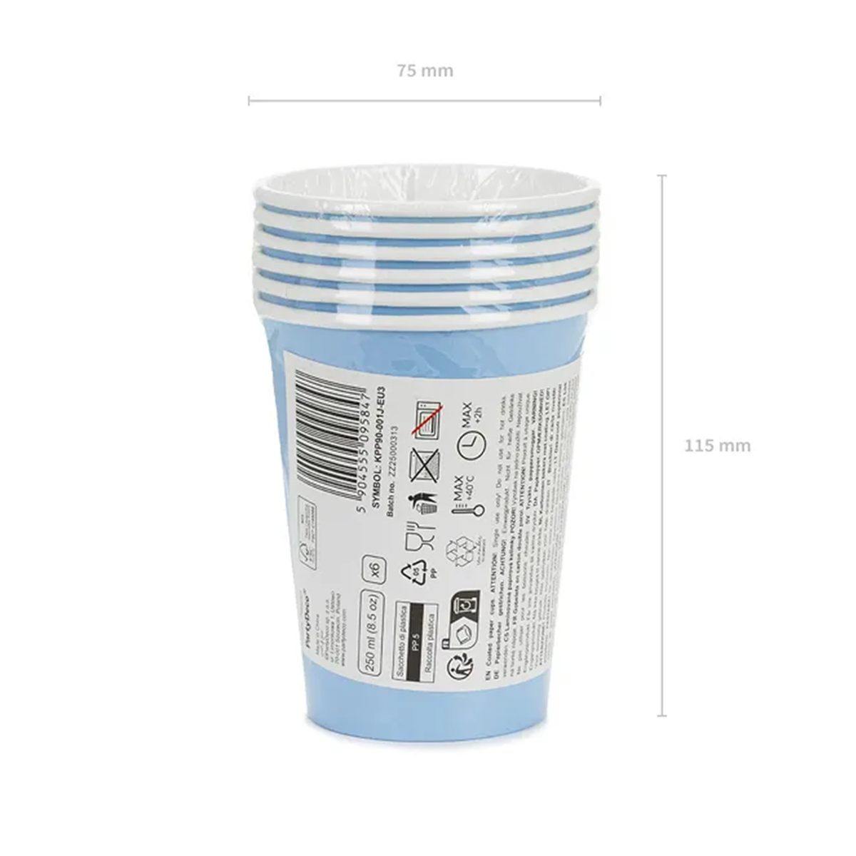 6 Pappbecher  - Hellblau - 250ml