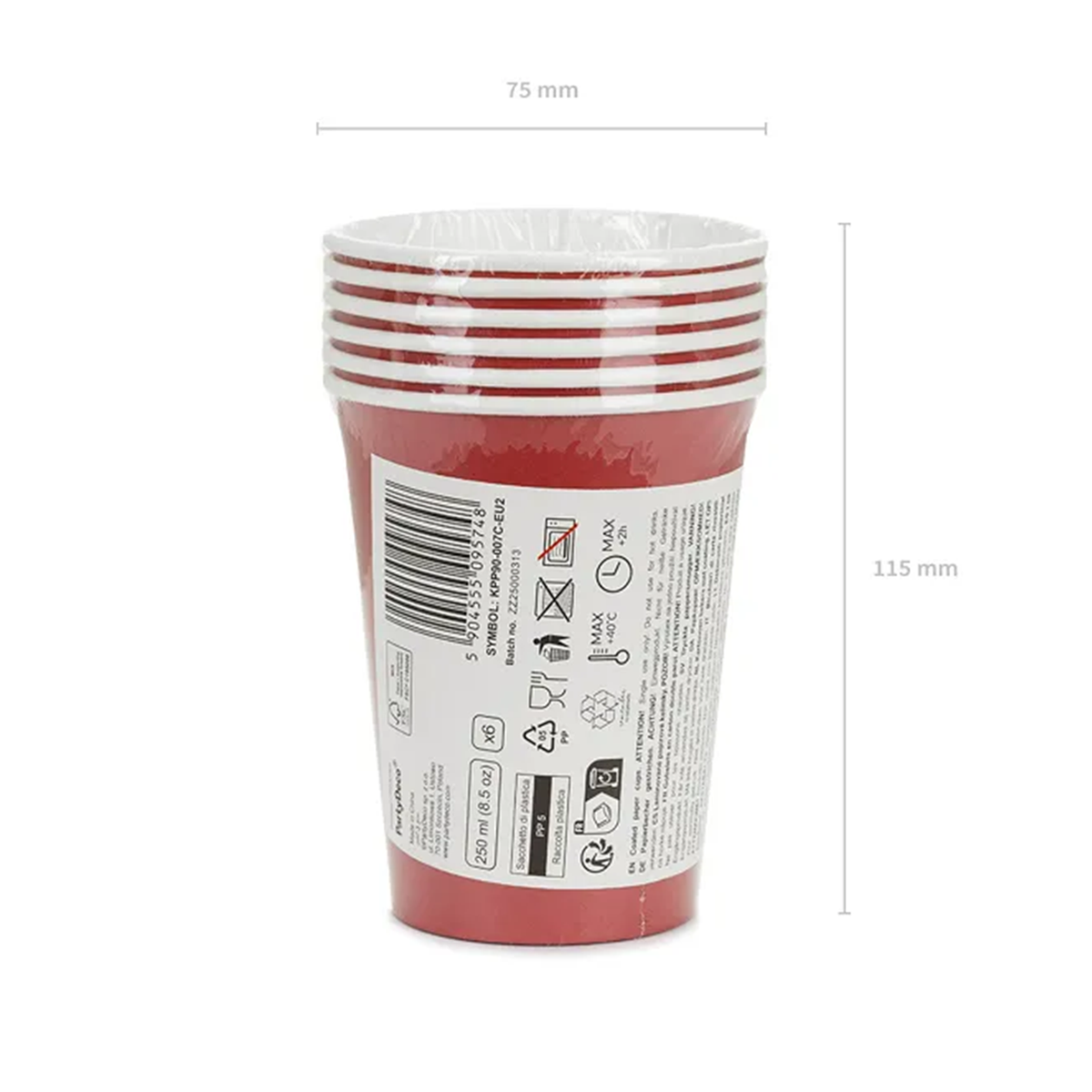 6 Pappbecher  - Dunkelrot - 250ml