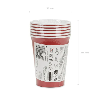 6 Pappbecher  - Dunkelrot - 250ml