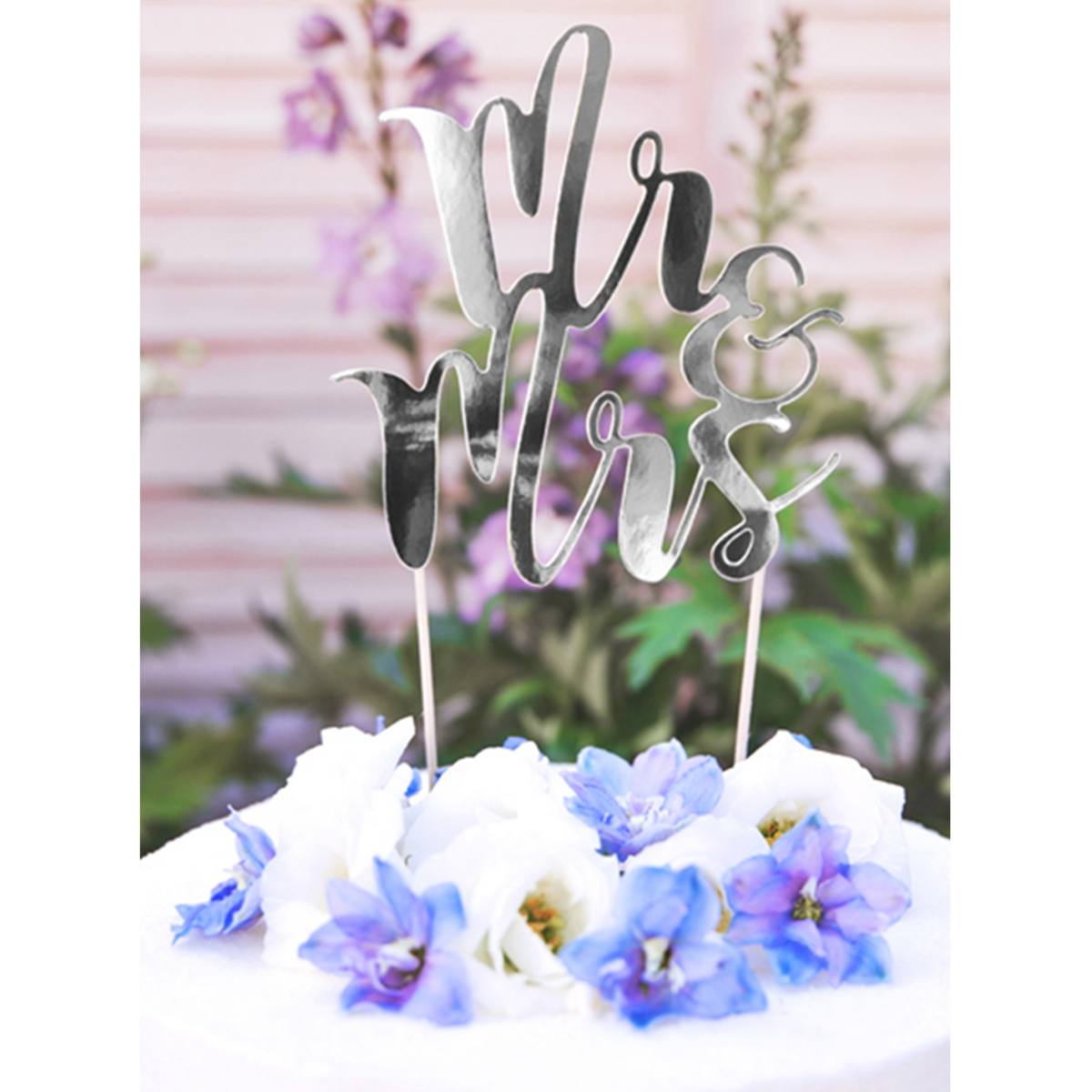 1 Cake Topper - Mr & Mrs - Silber