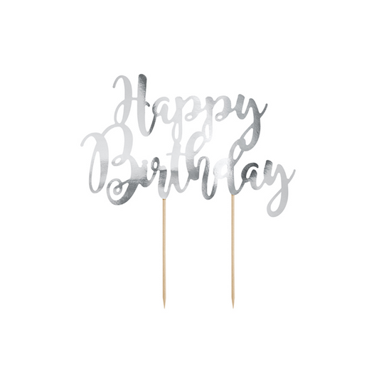 1 Cake Topper - Happy Birthday - Silber