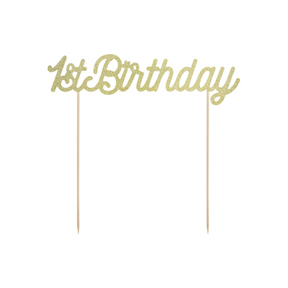 1 Cake Topper - 1st Birthday - Gold