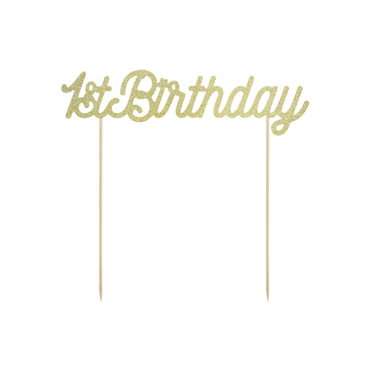 1 Cake Topper - 1st Birthday - Gold