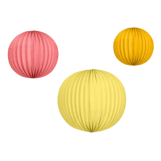 3 Papierlaternen - Orange, Rosa, Gelb