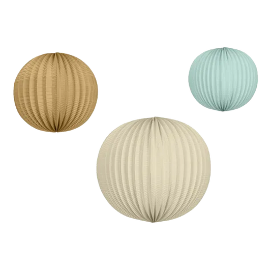 3 Papierlaternen - Hellblau, Braun, Creme