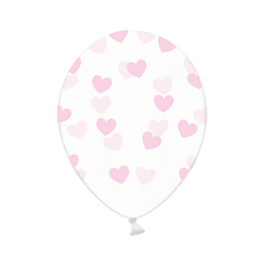 6 Motivballons Clear - Ø 30cm - Hearts - Rosa