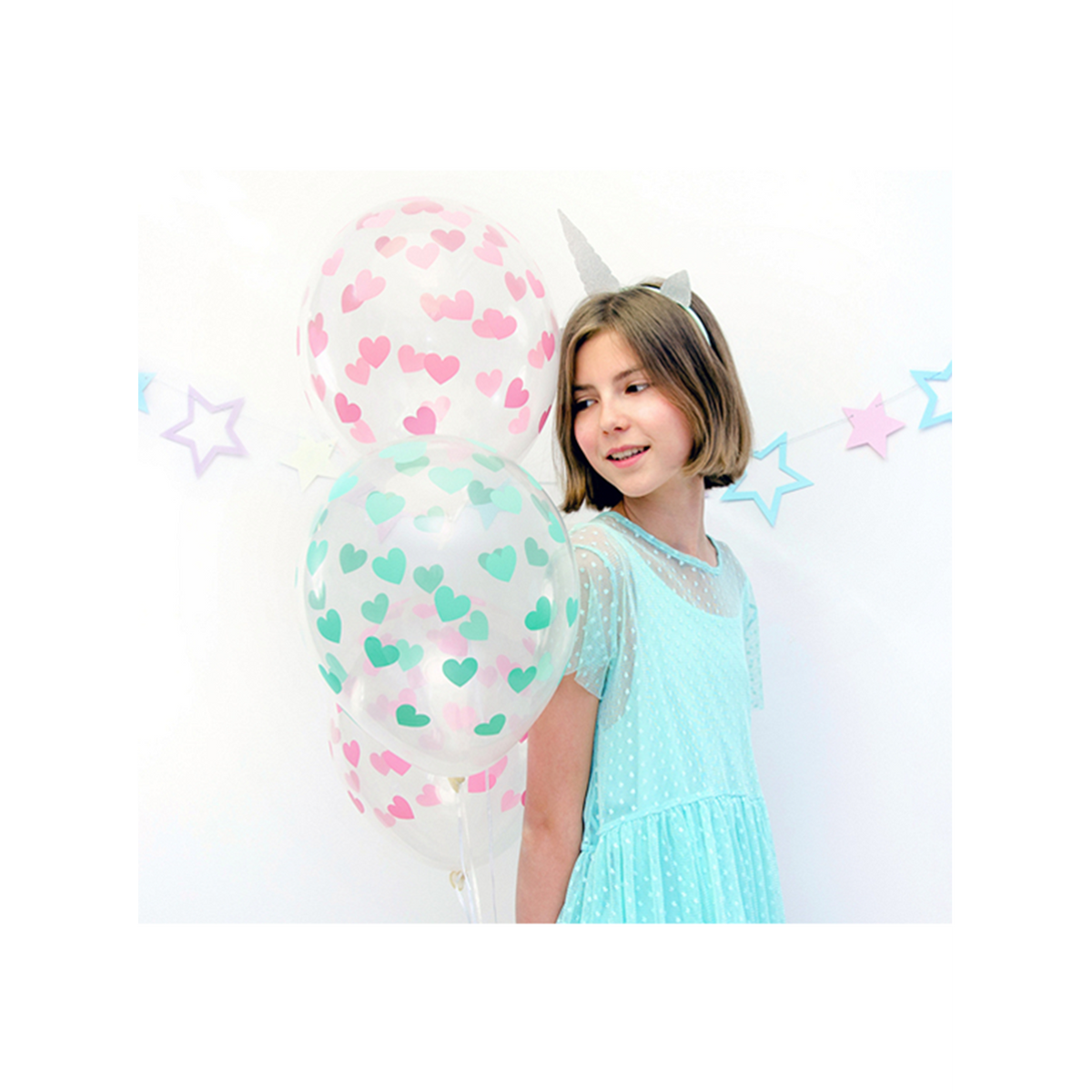 6 Motivballons Clear - Ø 30cm - Hearts - Rosa