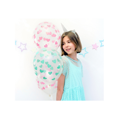6 Motivballons Clear - Ø 30cm - Hearts - Rosa