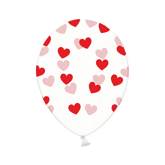 6 Motivballons Clear - Ø 30cm - Hearts - Rot
