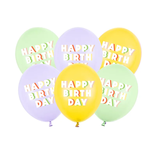 6 Motivballons - Ø 30 cm - Happy Birthday - Mix
