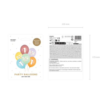 6 Motivballons - Ø 30 cm - Happy Birthday 1 - Mix