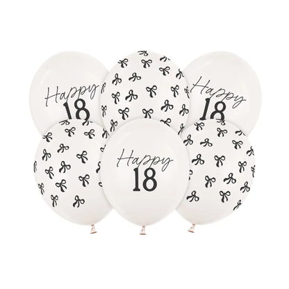 6 Motivballons - Ø 30 cm - Happy Birthday 18 - Pastell Off-White