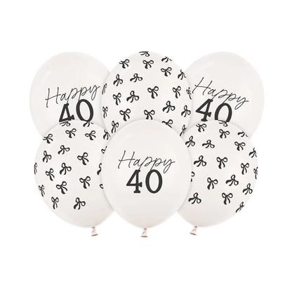 6 Motivballons - Ø 30 cm - Happy Birthday 40 - Pastell Off-White
