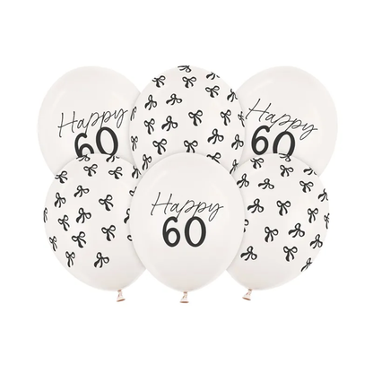 6 Motivballons - Ø 30 cm - Happy Birthday 60 - Pastell Off-White