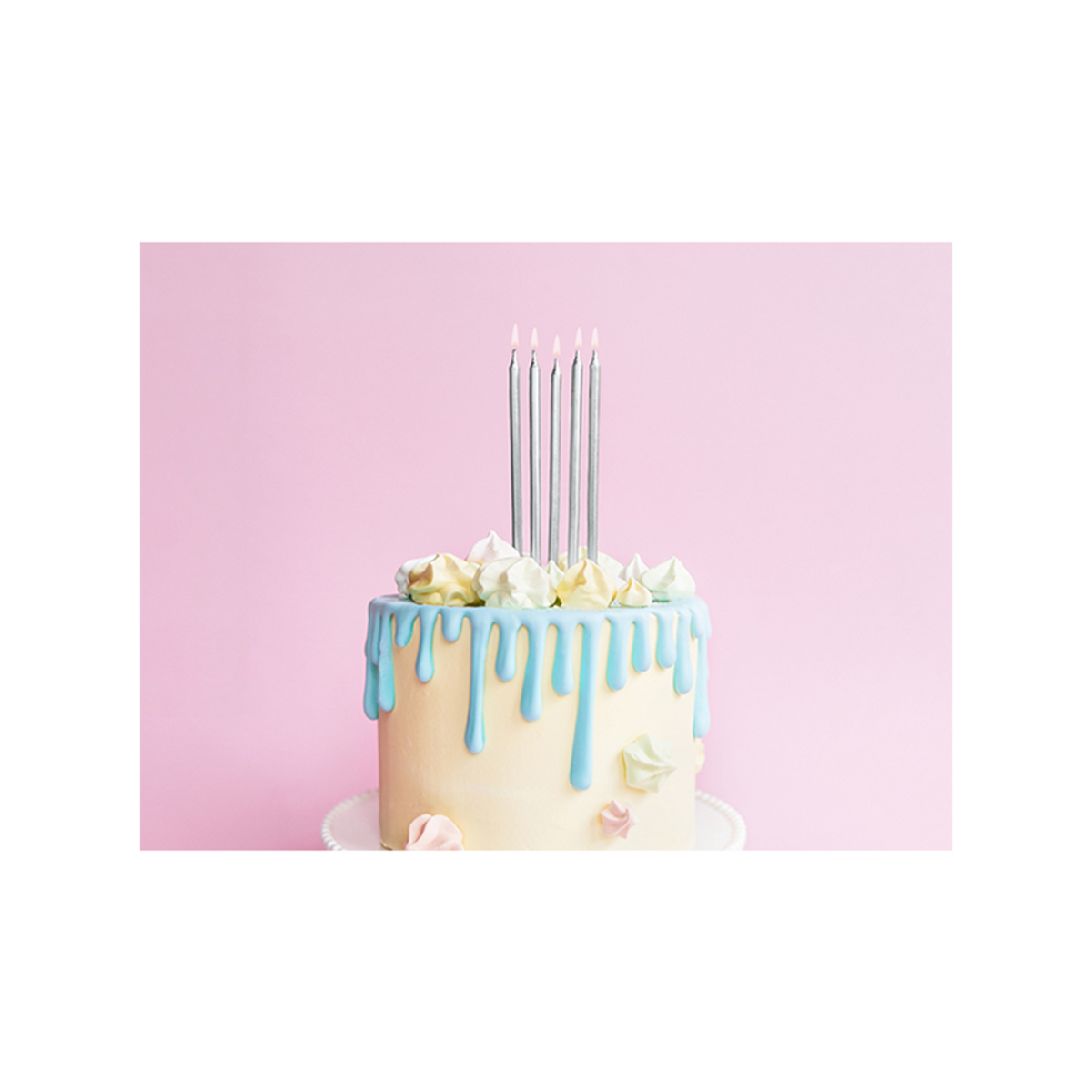 12 Kuchenkerzen XL mit Halterung - Silber