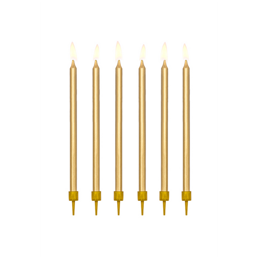 12 Kuchenkerzen XL mit Halterung - Gold